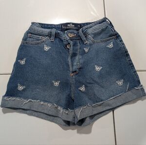Hollister Curvy Ultra High Rush Women's Blue Butterfly Denim Shorts, Size 0
